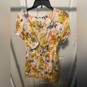 Free People Tropical Floral Boho‎ Cutout Tie Front Part Time Lover Mini Dress 4